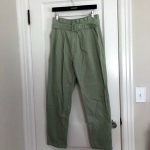 Sage Green Cotton Paperbag Belted Pants size L